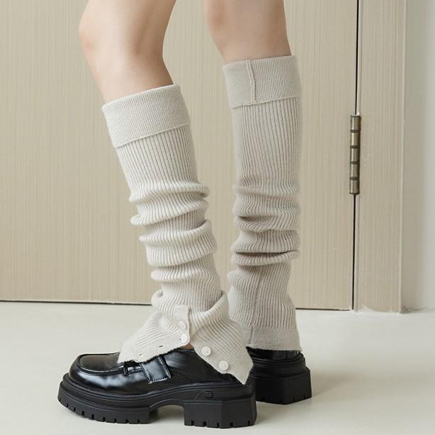 Over-The-Knee Breathable Knitted Leg Warmers Yoga Socks Ballet Style Button Slit Women s Slouch Socks One size fits all абрикосовый