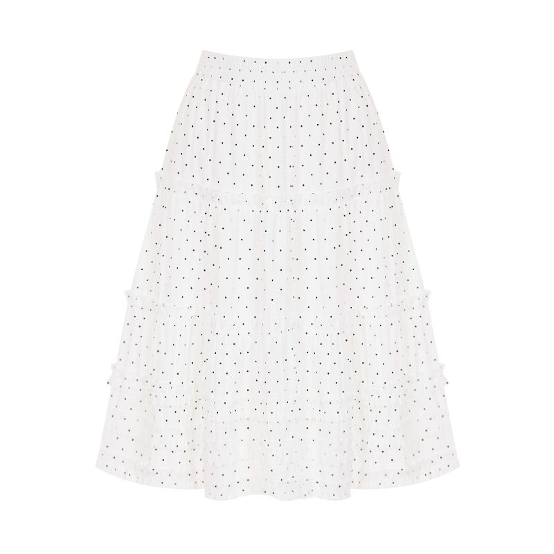 Sally Dot Tiered Midi Banded Skirt_I6B-Csk020