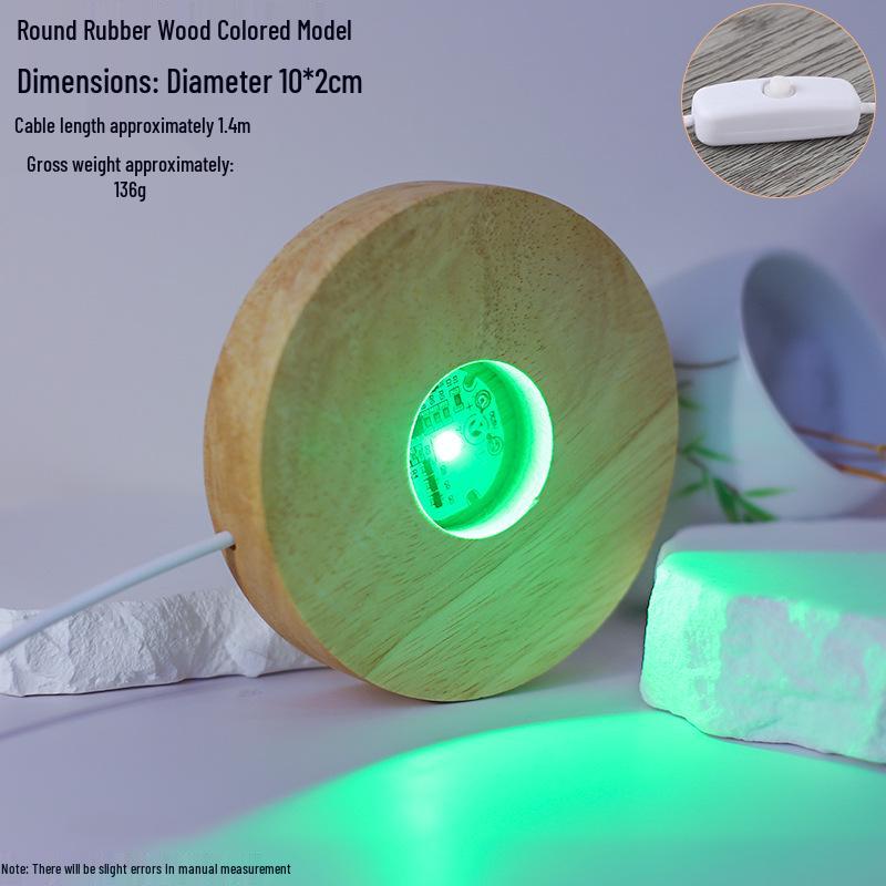 Round LED Night Light with Luminous Crystal Ball and Wooden Base for Bedroom