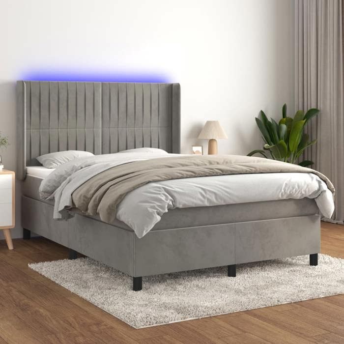 VidaXL Slatted Bed Base with Mattress and LEDs, Upholstered Bed, Double Bed, Adult Bedroom Interior Bed, 3139679