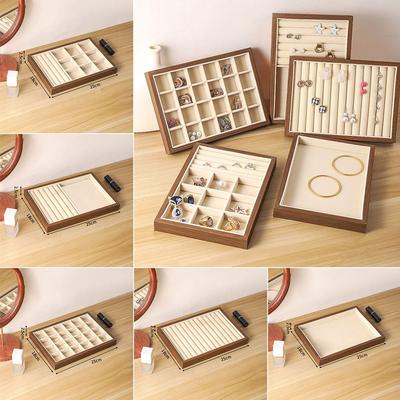 Walnut Wood Wooden Jewelry Display Tray American Style Multi-Compartment Velvet Walnut Storage Box Dustproof Velvet Lining