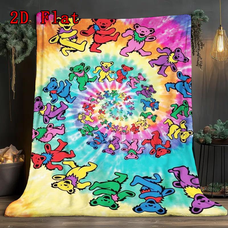 Colorful Dancing Bear 2D Flat Pattern Flannel Blanket High quality All Seasons Warmth and Comfort Perfect for Christmas Gifts.NMT0928222