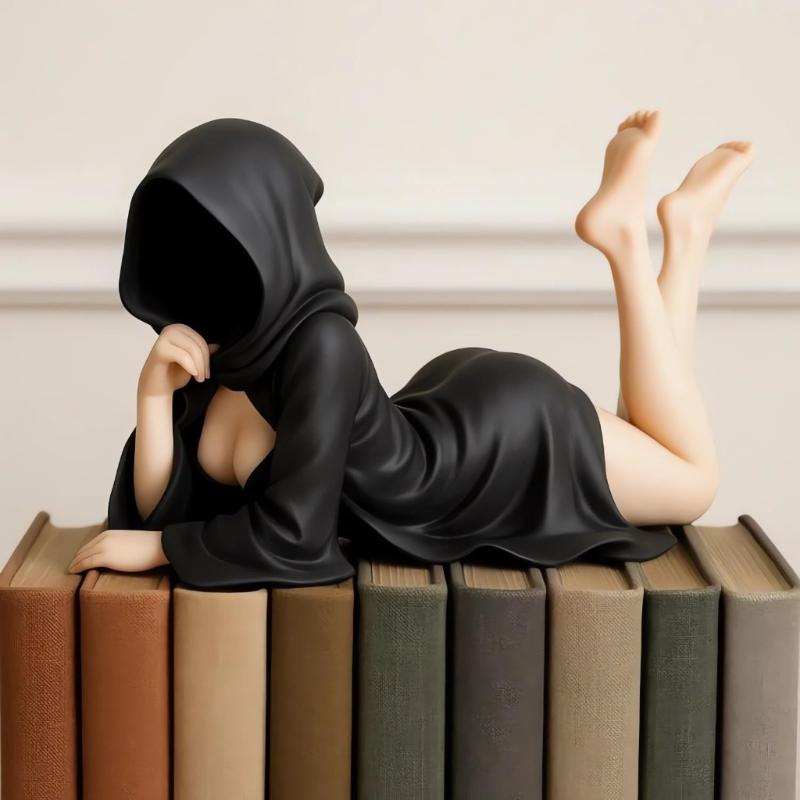 Masked Women Sculpture Desktop Ornament Mysterious Lady Statue for Desk Room Fireplaces Shelf Mantel Table Entryway