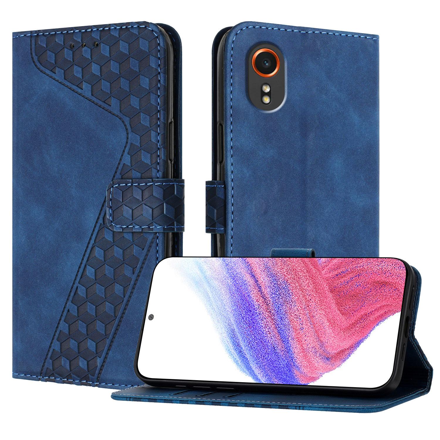 

For Samsung Galaxy Xcover7 Leather Case 7-Shaped Pattern Wallet Stand Shockproof Phone Cover Blue