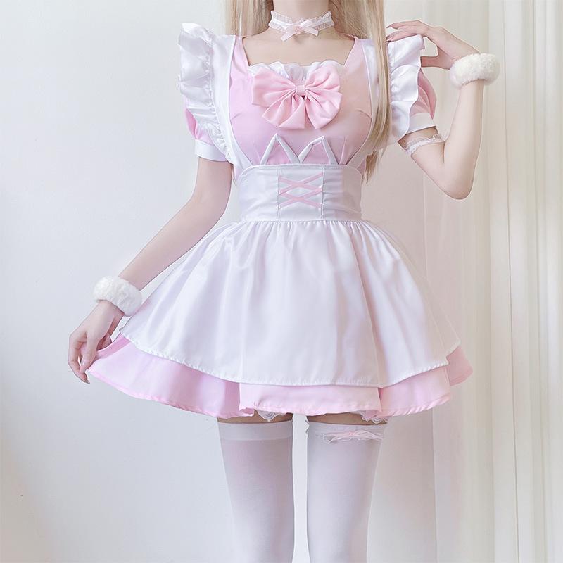 Soft Girl Lolita Rosa Anime-Stil Dienstmädchenkleid, süßes Mädchen Cosplay Outfit Cosplay Kleidung