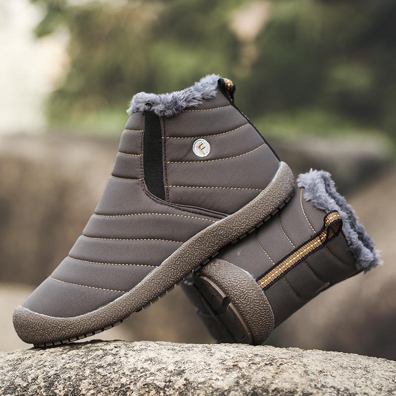 

Мужские зимние ботинки, женские зимние теплые ботинки для пустыни с мехом, унисекс, без застежек, походные ботинки для пары, большой размер, водонепроницаемые EU: 35 коричневый