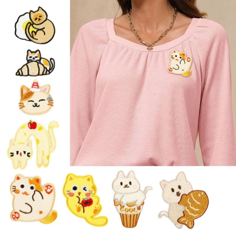 8 Pcs Cartoon Cats Iron On Patches Clothing Patches Animal Repair Patches Embroidery Patches for Bag Decoration