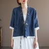 Summer Chinese Style Women's Retro Buckle Lace Embroidery Cotton and Linen Tops Tea Clothes Casual Women Shirt White Pink