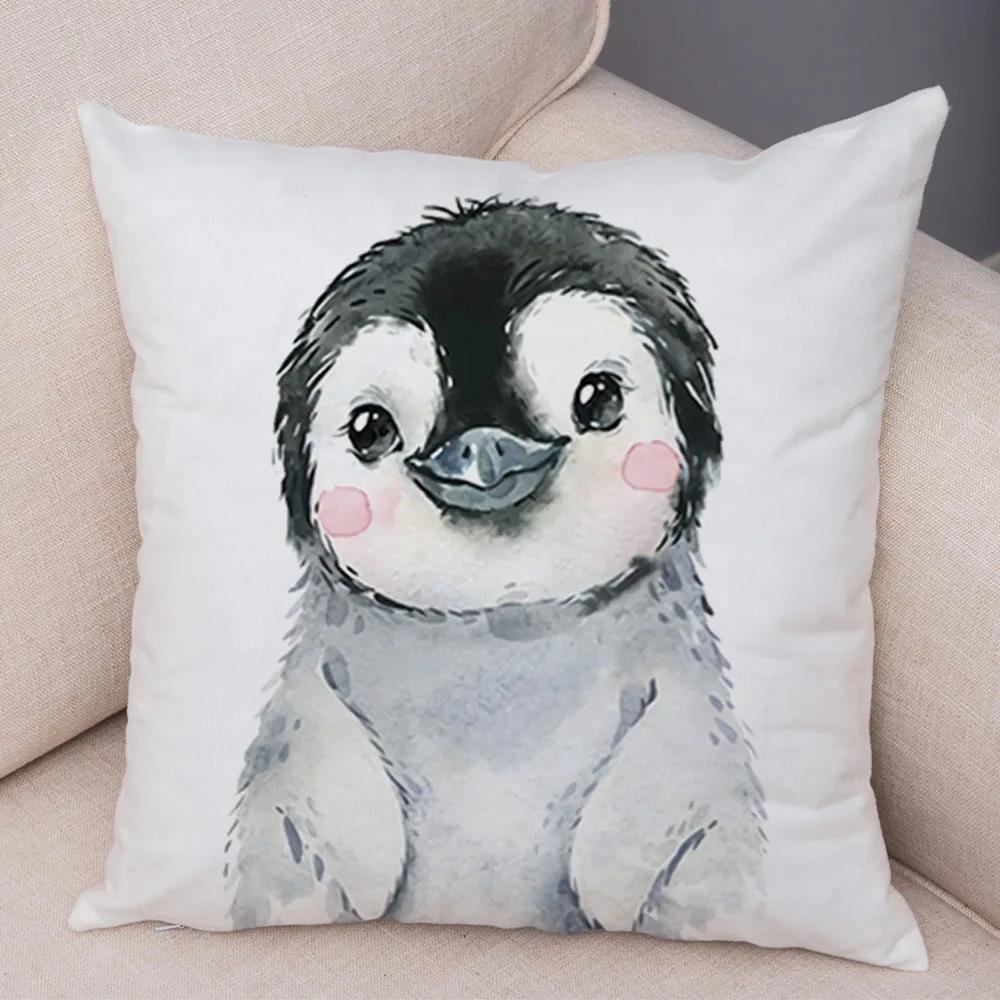 Watercolor Cute Animal Cushion Cover Sofa Home Decor Zebra Giraffe Hippo Monkey Lion Fox