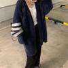 Autumn and winter imitation mink velvet knitted cardigan top women's versatile loose lazy wind sweater jacket splicing design