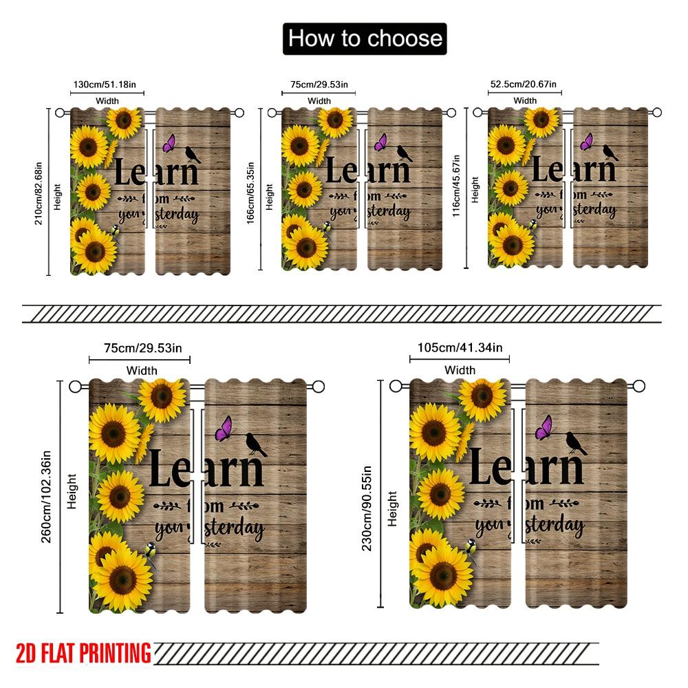 2pcs 2D Flat Printing Window Treatment Curtains Learn From Yesterday Sunflowers Polyester Fabric Without Electricity Holiday