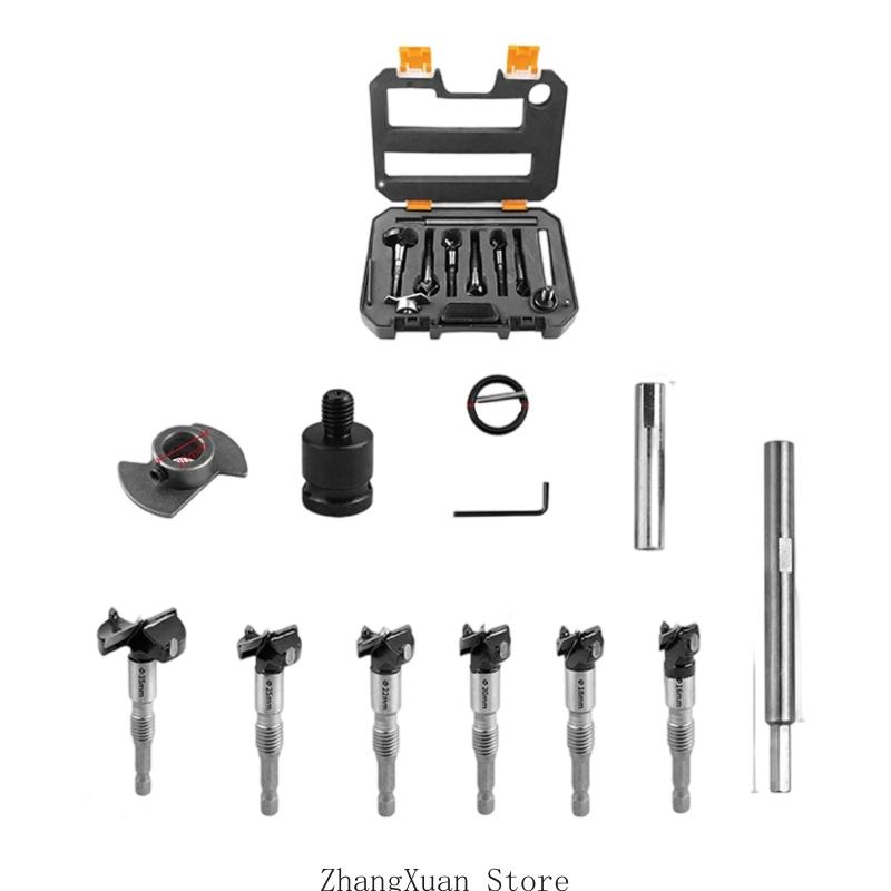 3XUF Professional Woodwork Drill Bit Set 15mm To 35mm For Hardwood With Storage Case