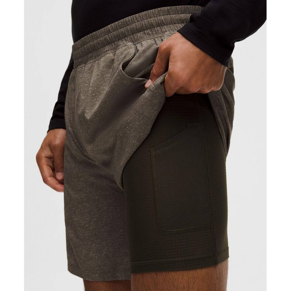 Lululemon Pace Breaker Lined Short 7  Speckled Heather Olive Brown Multi