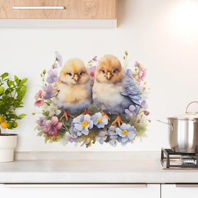 Cartoon Couple Bird Flowers Green Plant Glass Cabinet Window Door Decoration Wall Stickers Home Beautification