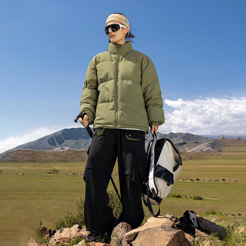 Męska Zimowa Kurtka Puchowa z Kołnierzem Stojącym - Modna, Codzienna, Ciepła, Wiatroszczelna, Jednolita Kolorystycznie, Uniwersalny Płaszcz Outdoorowy dla Par