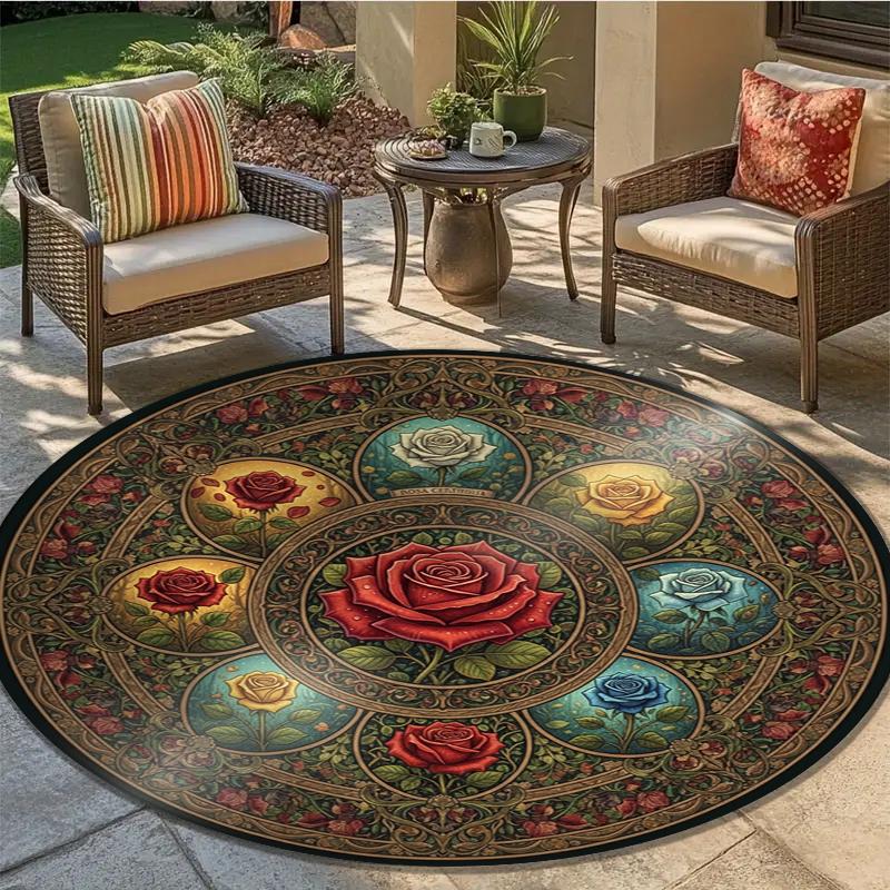 Vintage Datura Flower Round Area Rug,Carpet Rug for Living Room Bedroom Sofa Playroom Decor,Non-slip Floor Mat Q0051