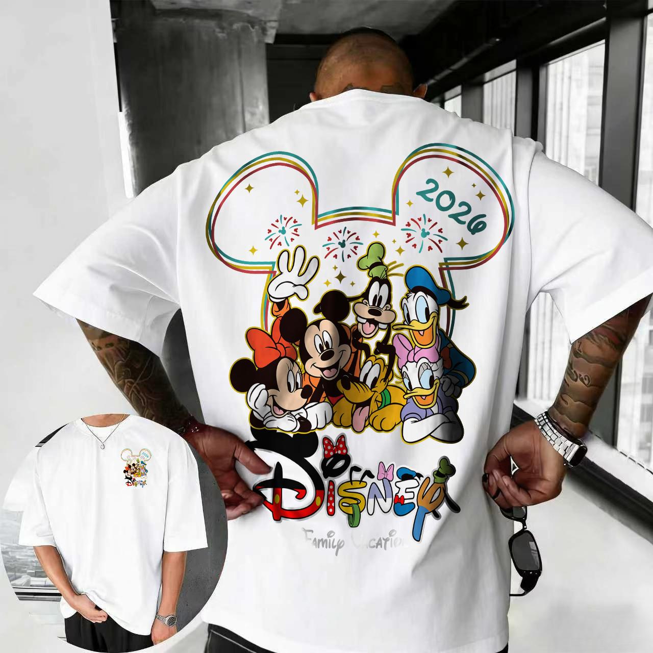 

2026 Лето Дисней Микки Маус Дональд Дак Графическая Футболка Мужская Мода Хлопок Качество Повседневная Свободная Короткий Рукав Классическая Унисекс M