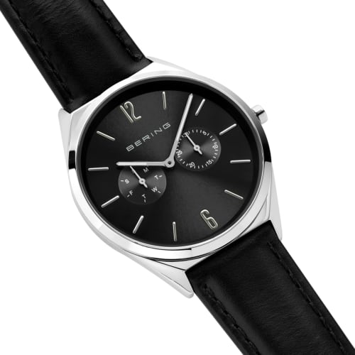 BERING Men's & Women's (Unisex) Analog Quartz Ultra Slim Collection Watch with Genuine Calfskin Leather Strap and Sapphire Crystal (Product Number: 17