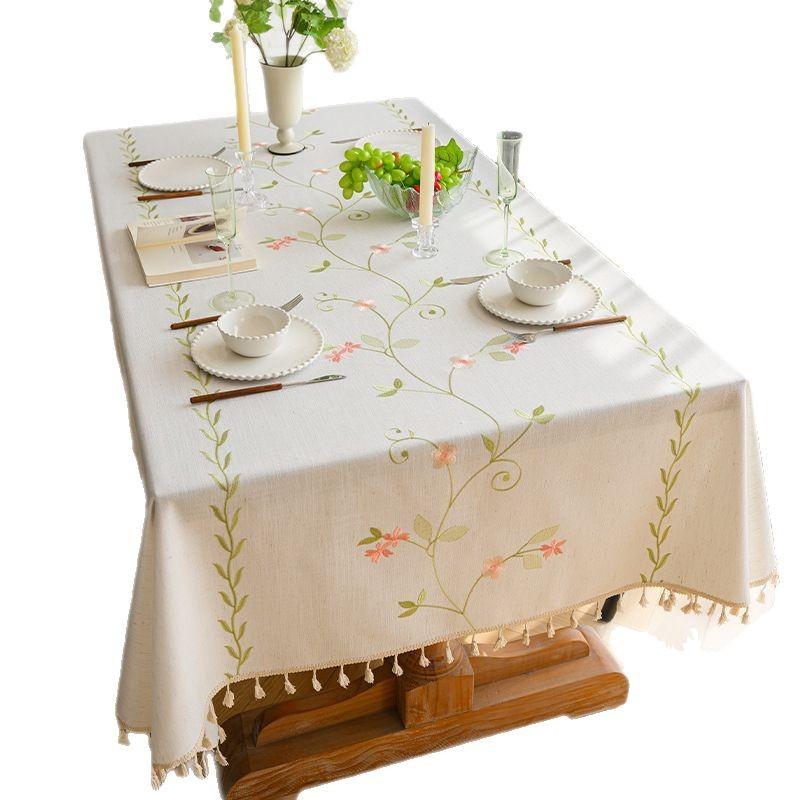 Embroidered Nordic Imitation Cotton And Linen Tablecloth Light Luxury High-End Coffee Table Tablecloth Rectangular Cover