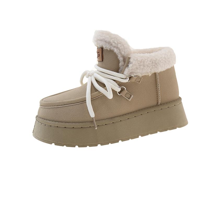 Winter New Velvet Women's Shoes Casual Warm Cotton Shoes Thick Sole Heightening Large Size Snow Boots Women's Bread Short Boots