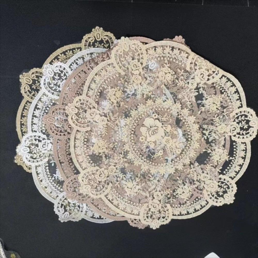 Vintage Embroidered Lace Table Mat Round Flower Embroidery Dining Table Cover Napkin Placemat Lace Table Cloth for Coffee Cup