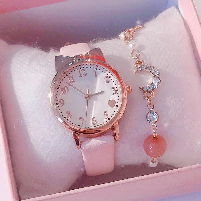 

Kids Love Digital Dial Children Watch Set Leather Strap Quartz Watches Kid Girls Clock Children Watch + Bracelet