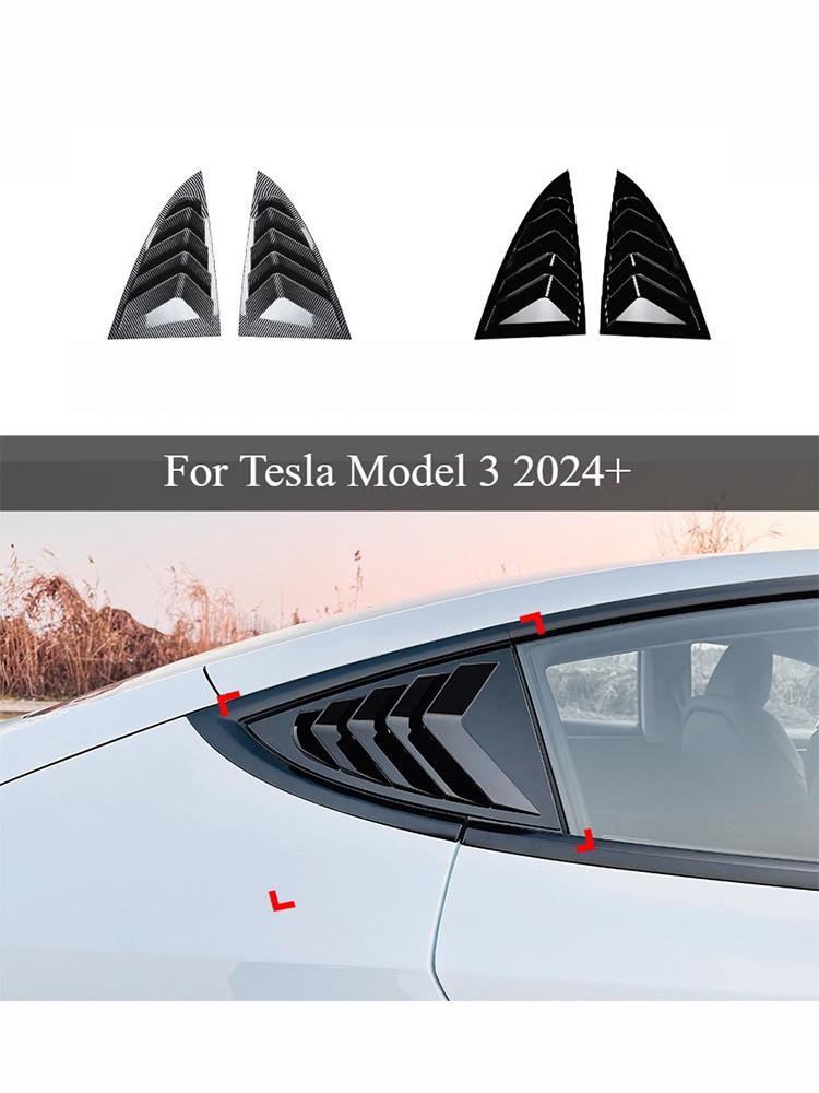For Tesla Model 3 2025-2025 Glossy Carbon Fiber Side Window Louver Cover Style Rear Window Spoiler Splitter Cover Accessories