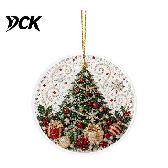 Festive Wall Hanging Christmas Acrylic Ornament, 2D Flat Double Side Printed Office Holiday Decorations Santa Snowman Pendant for Tree Window,