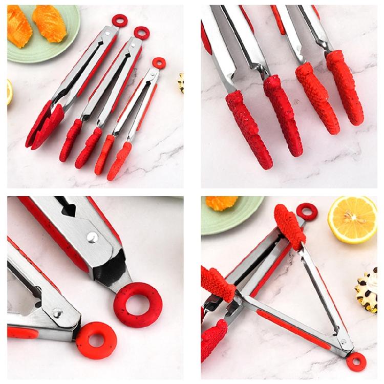 Silicone BBQ Grilling Tongs Serving Food Clips BBQ Utensils Kitchen Cooking Tong