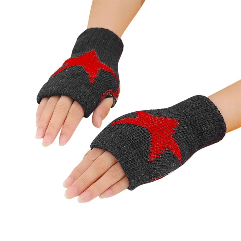 Knitted Gloves for Adult Touch Screen Mittens Male Female Winter Gloves with Pentagram Pattern Fingerless Gloves