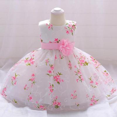 Niedliches Baby Mädchen Tutu Kleid Stickerei Spitze Blume Prinzessin Kleid für 1. Geburtstagsparty Neugeborenes Weiß Spitze Abschlussball Tüll Kleidung