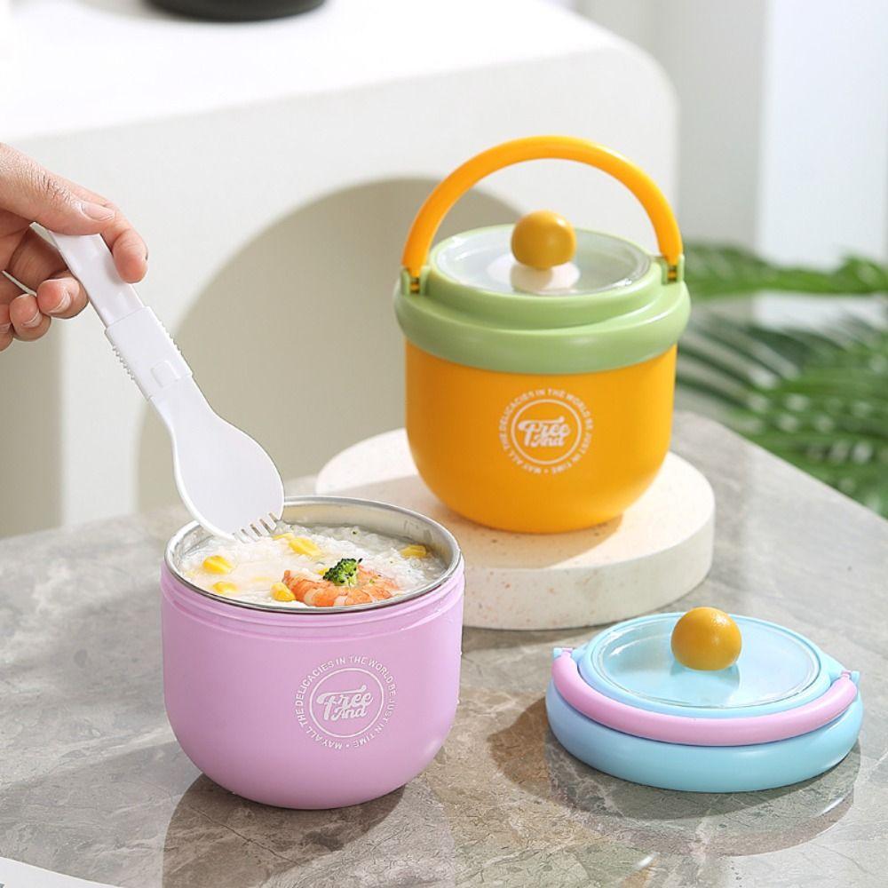 500/600ml Soup Cup Stainless Steel Sealed Bowl Milk Containers  For Breakfast Oat Milk Fruit Salad