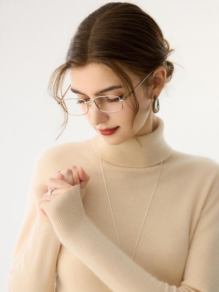 Women's Slim Fit Cashmere High-Neck Sweater - Autumn/Winter Solid Color Knit Base Layer Top