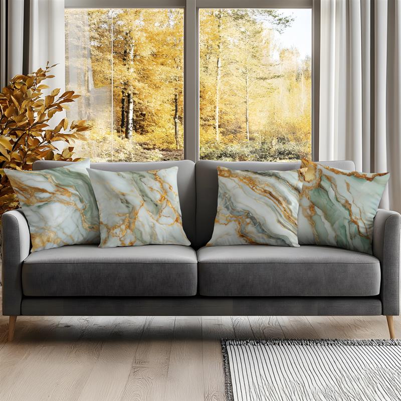 Green Gold Foil Marble Cushions Pillowcase Printed Polyester 45X45Cm Throw Pillow Cover Decorative Sofa Cushion Pillowslip Decor