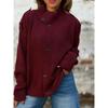 Dames Hoge Hals Asymmetrische Knopenlijst Geribbelde Gebreide Trui Losse Pasvorm Lange Mouw Top