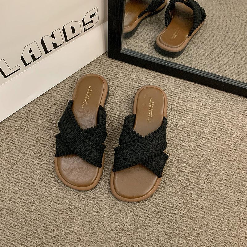 Flat Bottom Fashion Sandals Women's Shoes Simple Niche French Lace Bohemian Summer New Gentle Fairy Beach