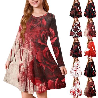 Letnia sukienka księżniczki dla dziewczynek na Halloween - Sukienka T-shirtowa A-line z długim rękawem