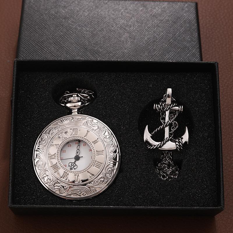 

2 шт./комплект, набор карманных часов, 1 шт. карманные часы с кварцевым механизмом и 1 шт. модное золотое ожерелье в виде якоря, прочные аксессуары, День отца, лучший подарок для мужчин. 2pcs/set A