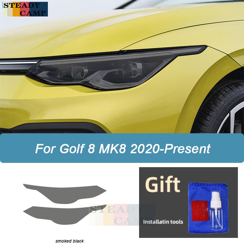 2 Pcs Car Headlight Protective Film Smoked Black Tint Wrap Vinyl Transparent TPU Sticker For Volkswagen VW Golf 8 MK8