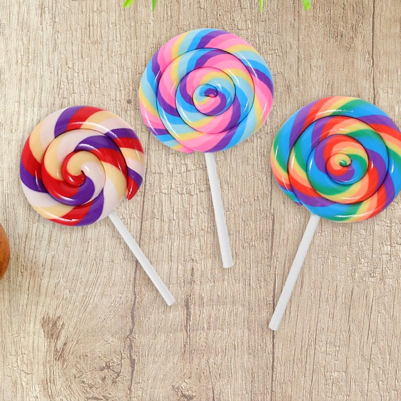 Alasum Miniature Candy Set of 4 Lollipop Vivid DIY Sample Decorations for Pretend Candy Photo Booth Decorations Toys, Charms, Colors, Play,