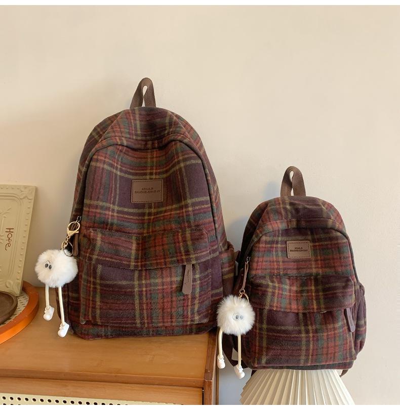 Schoolbag Plaid School Bag Female Korean Edition High School Student Junior High School Student Backpack Versatile Small Backpack Campus