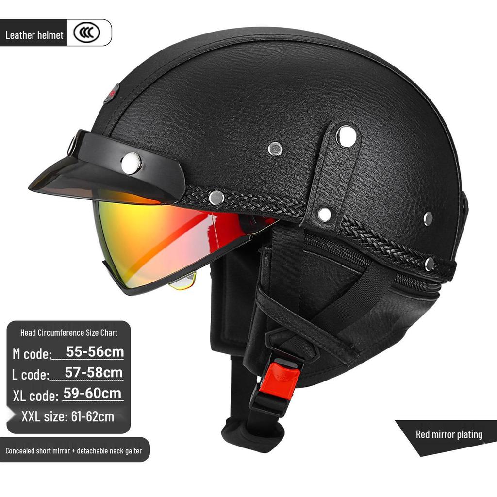 3C Certified Retro Leather Electric Motorcycle Half Helmet with Detachable Neck Guard for Men and Women - Model AF-R09