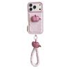 Rosa Karomuster 3D Apfel Handyhülle & Lanyard für iPhone 14, 15, 16 Pro Max, 17