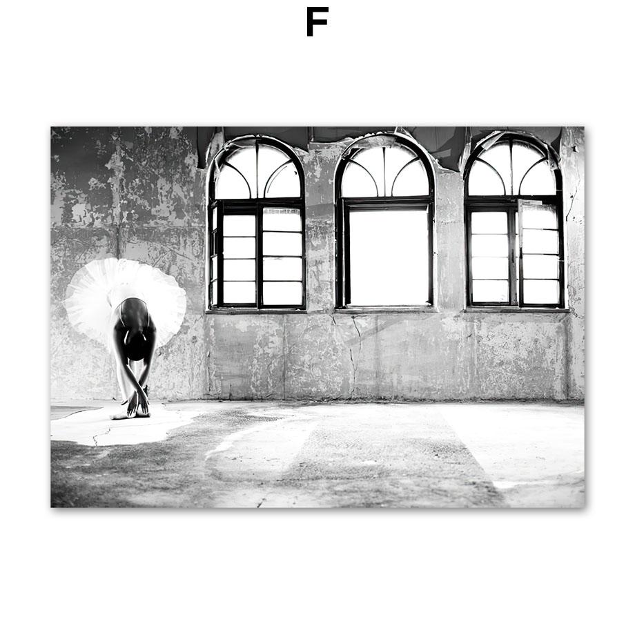 Ballet Girl Dance Fog Window Wall Art Canvas Painting Vintage Black White Posters Prints Pictures For Living Room Home Decor