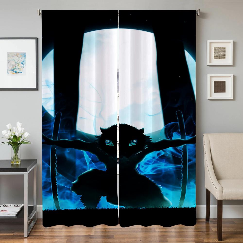 Window Kitchen Curtains for Living Room 2 Pieces Blackout Curtains Door Curtain D-demon S-slayer Partition Bedroom Decoration