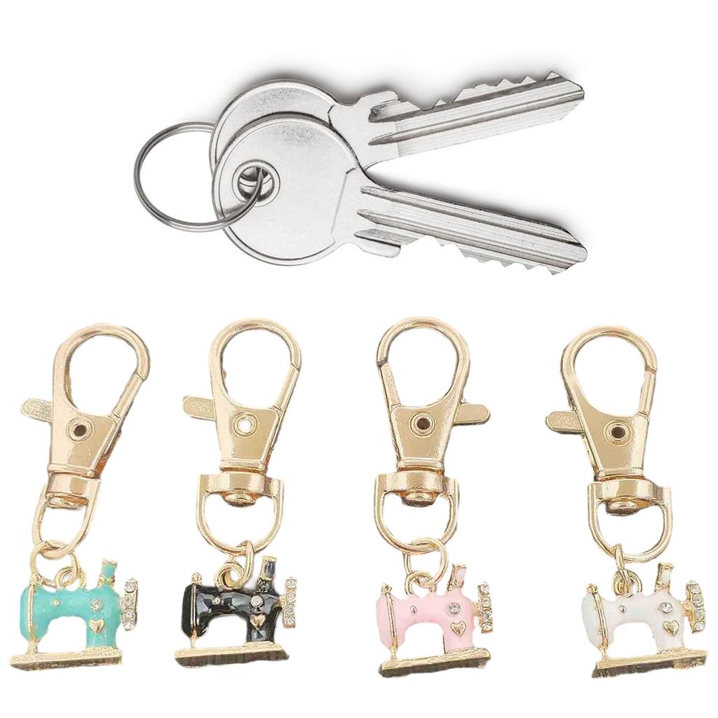 4Pcs Shiny Rhinestone Sewing Machine Keychain Vintage Alloy Jewelry Accessory Rustproof Gift For Birthday Christmas