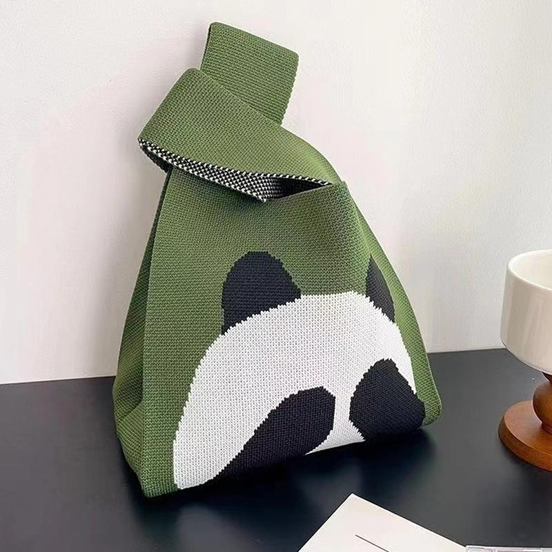 Przenośna Mini Pasiasta Torba Tote Ręcznie Robiona Dzianinowa Torba Damska Węzeł na Nadgarstek Torba Wiaderko na Telefon Duża Pojemność Jesień Zima Torebki