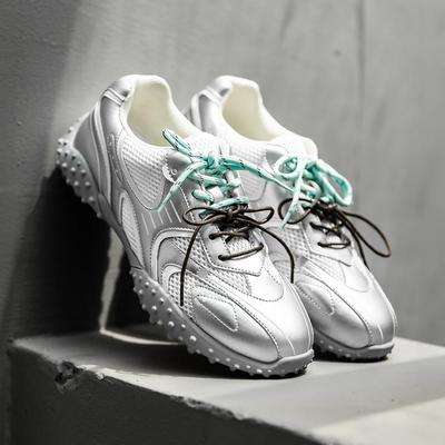 MraHerrenschuhe Designermarke Silber Bequem Atmungsaktives Mesh Doppelte Schnürsenkel Moralische Trainingsschuhe Herren Freizeitsportschuhe