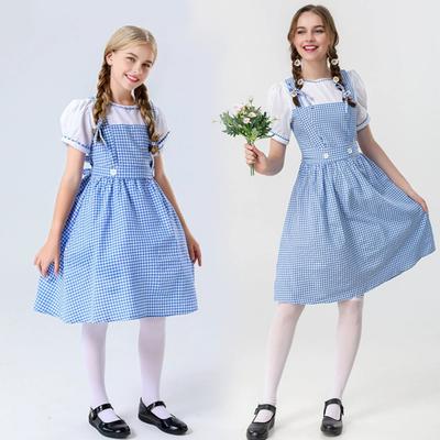 Dívčí modré ginghamové šaty Kansas Girl Halloweenský maškarní kostým Pohádkový