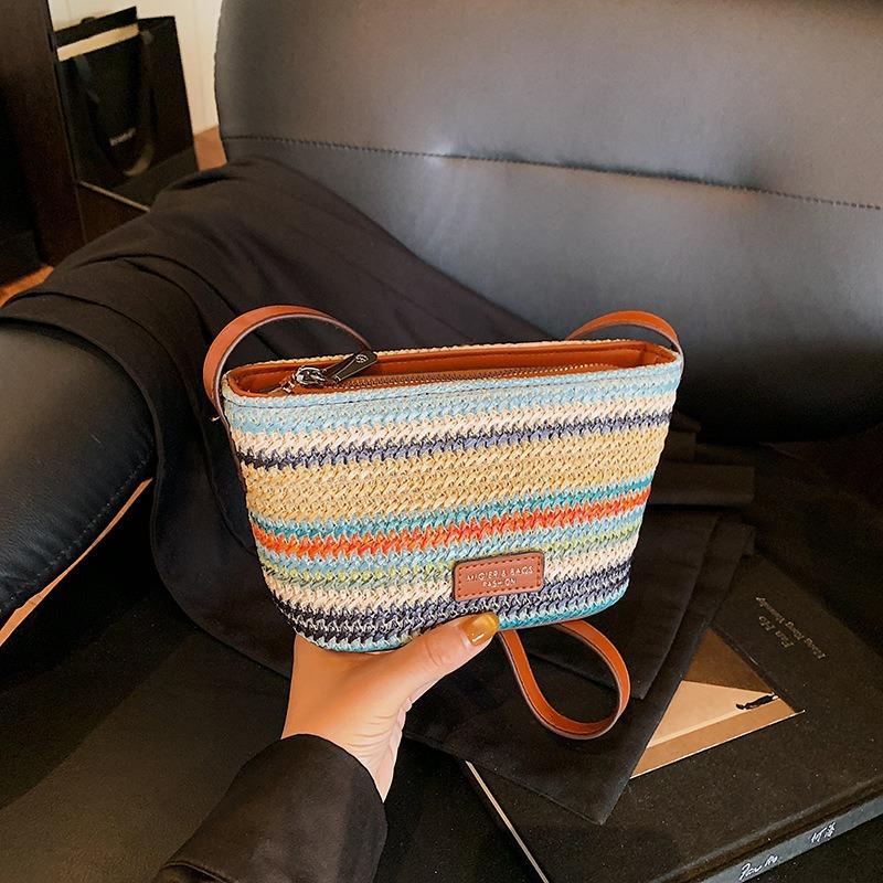 

Модный цвет красный плетеная сумка-ведро женская летняя новая простая повседневная соломенная сумка нишевая сумка-мессенджер